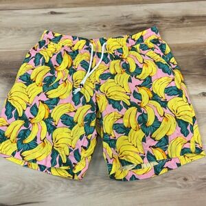 Jogal Mens Pink Banana Shorts Medium Elastic Waist Drawstring Cotton Tropical